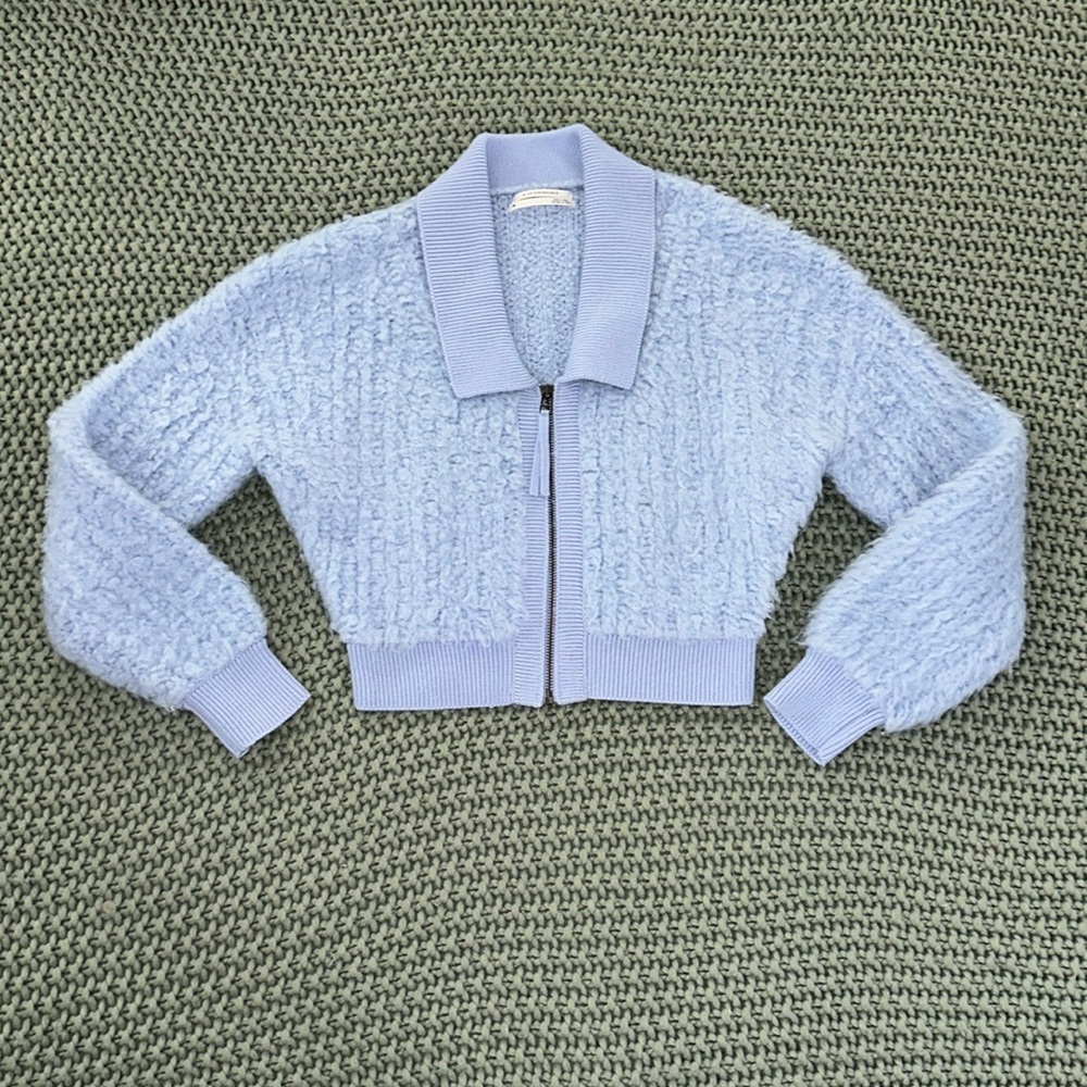 By Anthropologie Powder Blue Zip Up Cardigan